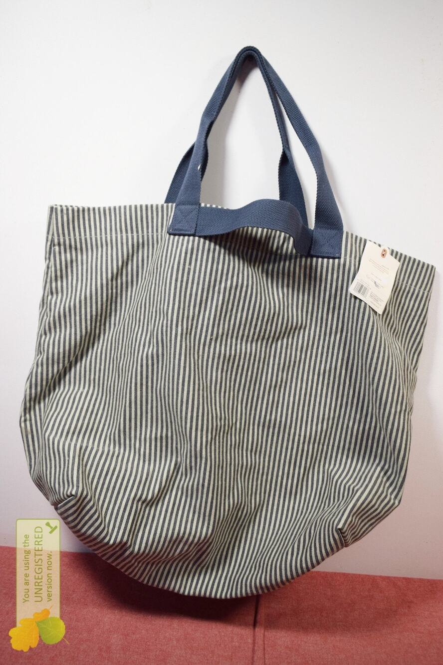 Hearth & Hand with Magnolia Canvas Beach Bag Striped Blue/Cream